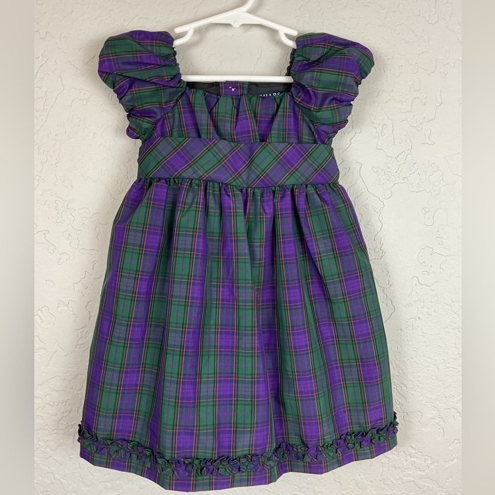 Girls Chaps Holiday Plaid Party Dress with Bloomers Size 18m Green Purple